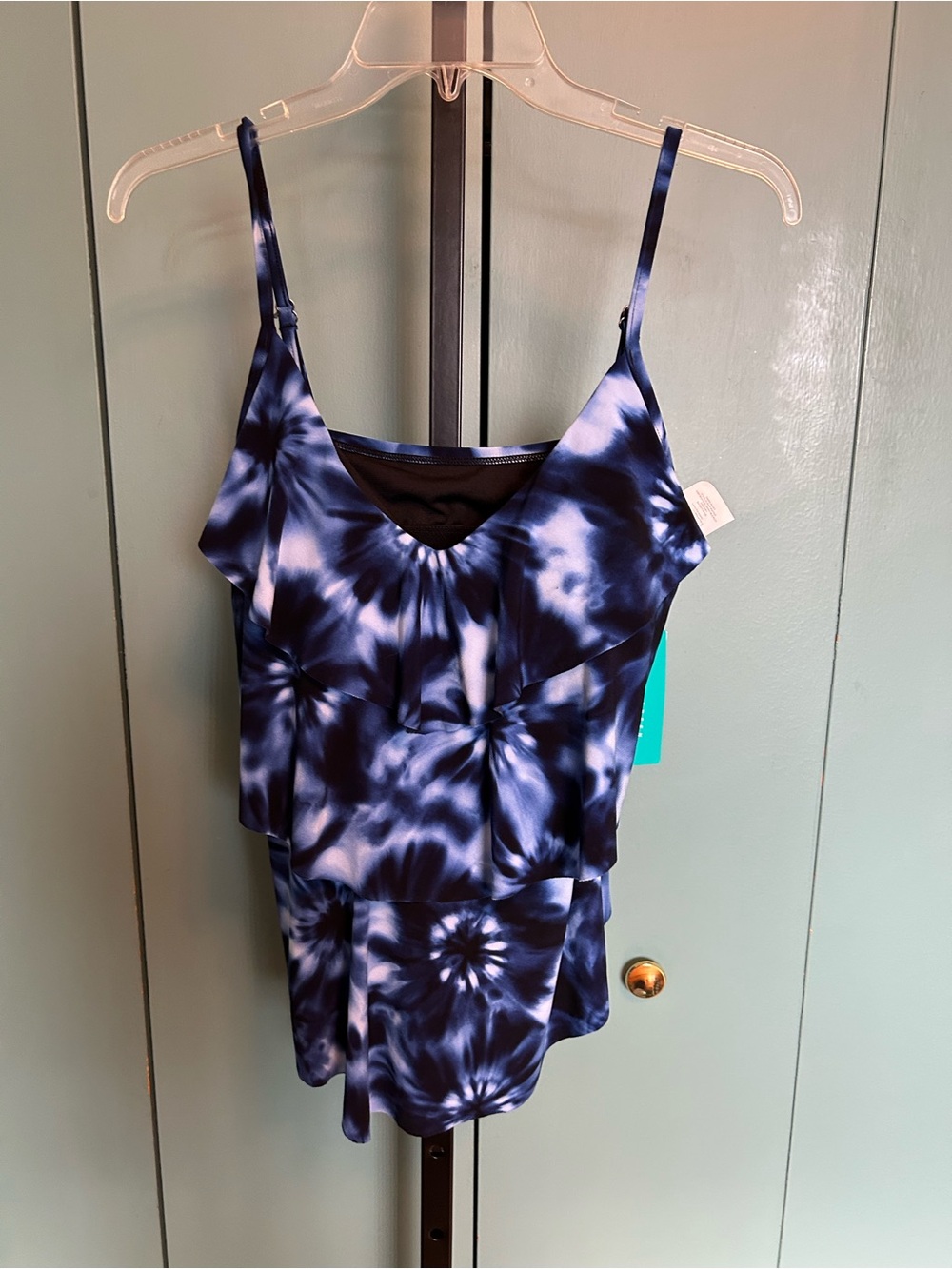 Aqua Green Navy and White Tie-Dye Swim Top